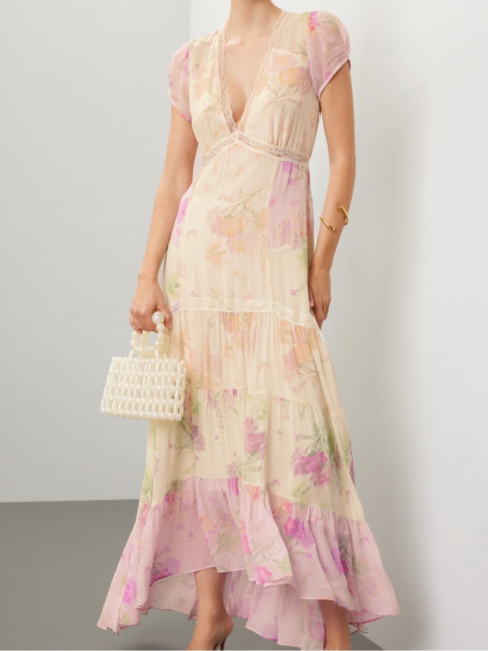 LoveShackFancy Roupell V-Neck Chiffon Maxi Dress | Garden Sunset